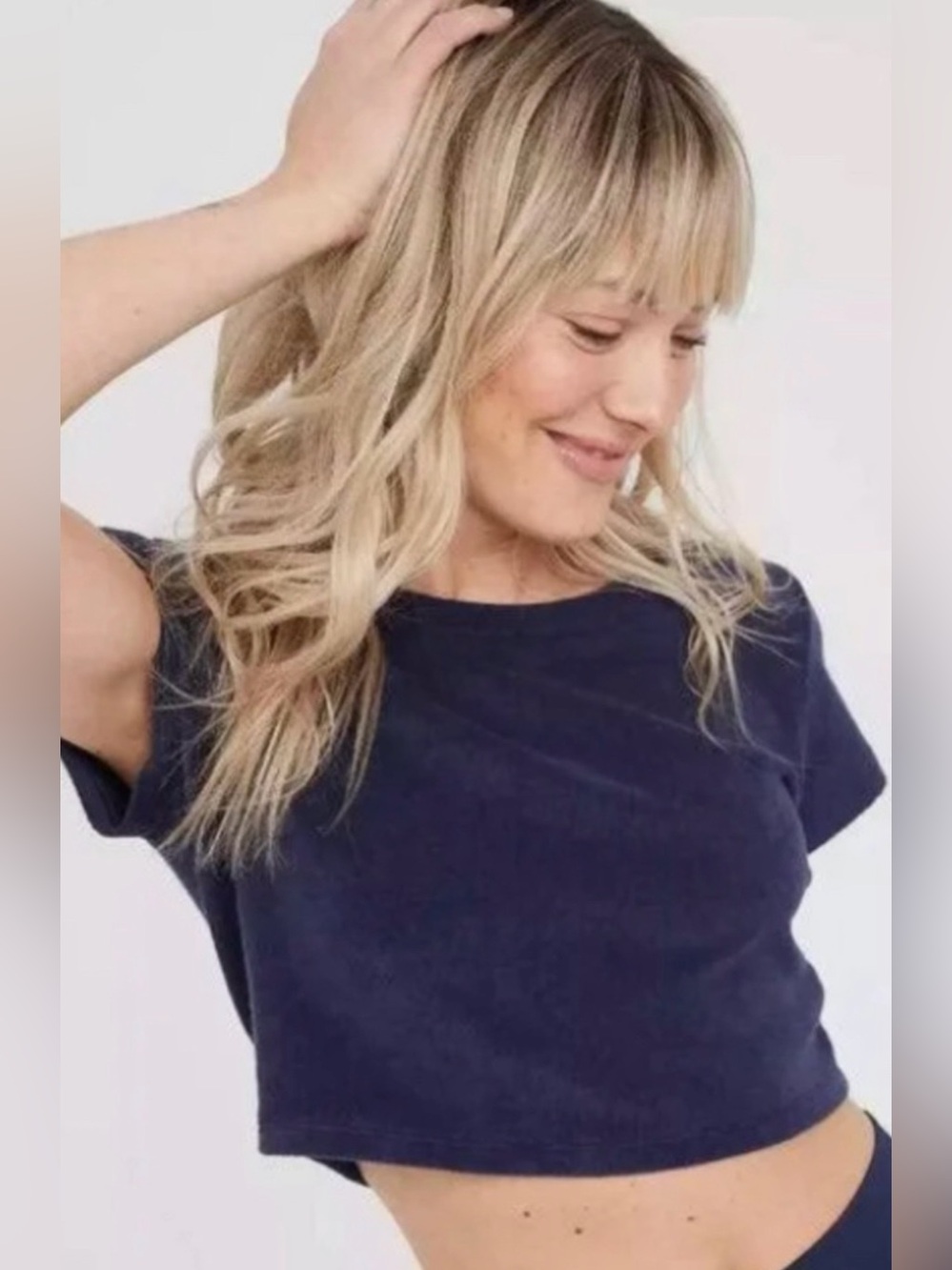 Aerie Terry Cropped Tee Navy, size L, like new!